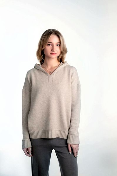 Худи с капюшоном женское HYMY. Шерсть мериноса 70%, кашемир 30%.